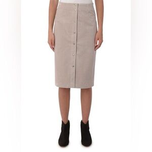Snap-Front Taupe Corduroy Pencil Skirt
